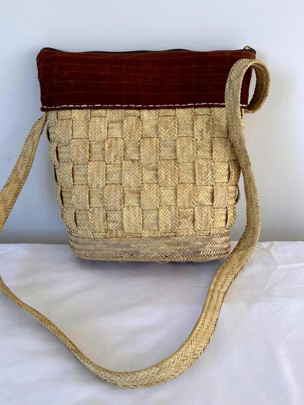 Jaga Unique Natural Straw & Suede Tote Bag
